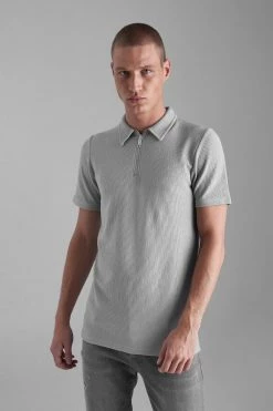 Smart Slim Fit Ribbed Zip Neck Polo