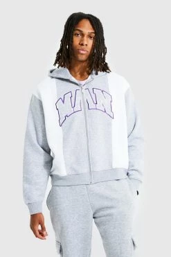 Boxy Varsity Graphic Zip Through Hoodie