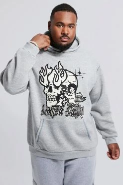 Plus Oversized Contrast Stitch Graphic Hoodie