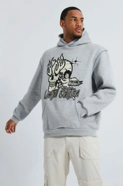 Tall Oversized Contrast Stitch Graphic Hoodie