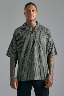 Herringbone Jacquard Oversized Revere Polo