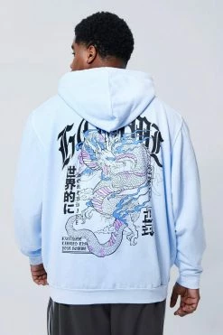 Plus Overdye Dragon Back Graphic Hoodie