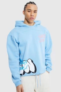 Tall Boxy Raw Hem Graffiti Hoodie