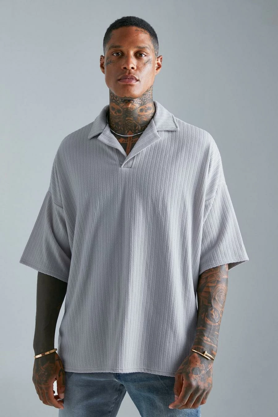 Chian Sticthed Oversized Revere Polo 1 Chian Sticthed Oversized Revere Polo