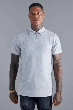 Slim Fit Jacquard Zip Polo With Man Tab
