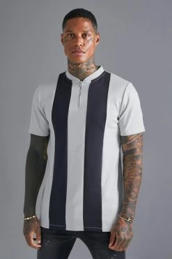 Slim Fit Smart Panelled Bomber Neck Polo