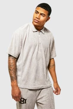 Oversized Velour Debossed Polo