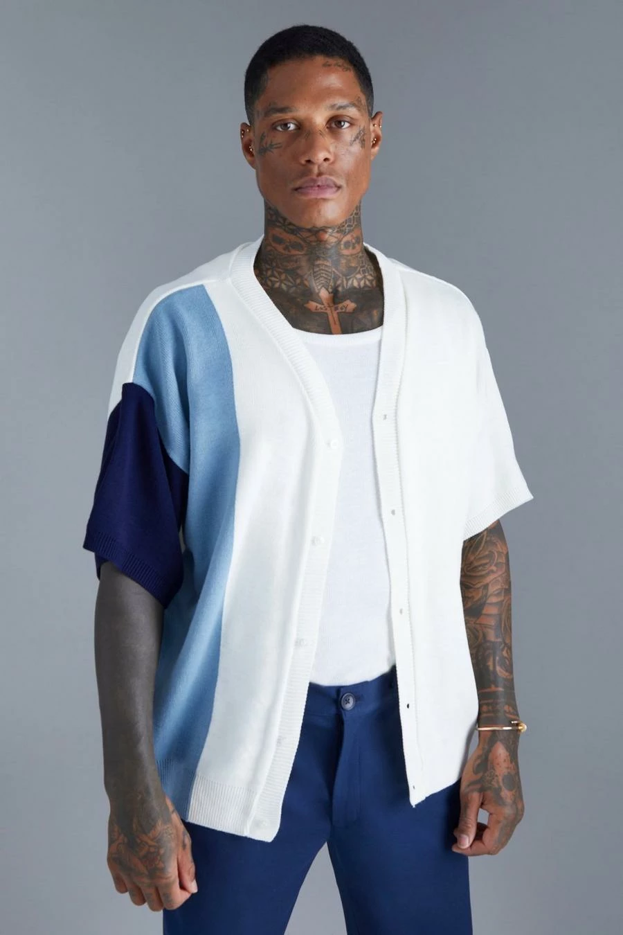 Colourblock V Neck Knitted Shirt 1 Colourblock V Neck Knitted Shirt