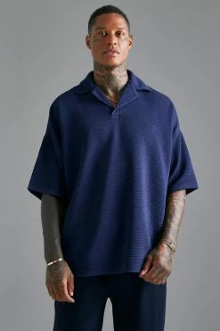 Horizontal Crinkcle Oversized Revere Polo