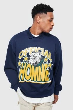 Oversized Boxy Varsity Graphic Sweat Polo