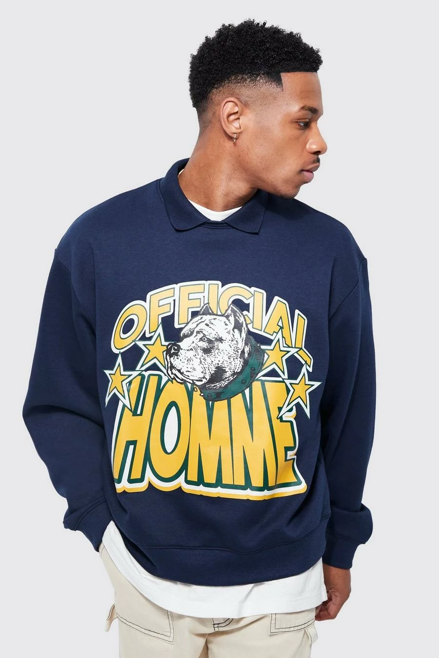 Oversized Boxy Varsity Graphic Sweat Polo 1 Oversized Boxy Varsity Graphic Sweat Polo