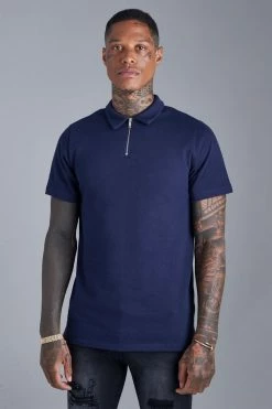 Slim Fit Jacquard Zip Polo With Man Tab