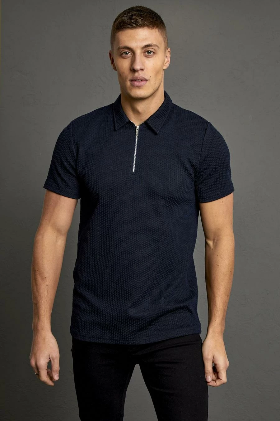 Slim Fit Jacquard Zip Polo 1 Slim Fit Jacquard Zip Polo