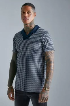 Slim Fit Revere Jacquard Contrast Collar Polo