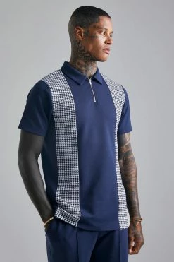 Smart Slim Zip Neck Polo With Jacquard Panel