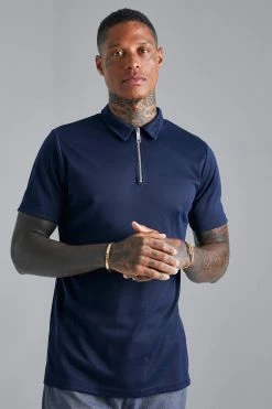 Smart Viscose Ribbed Zip Neck Polo