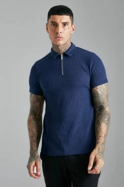 Smart Waffle Zip Neck Polo