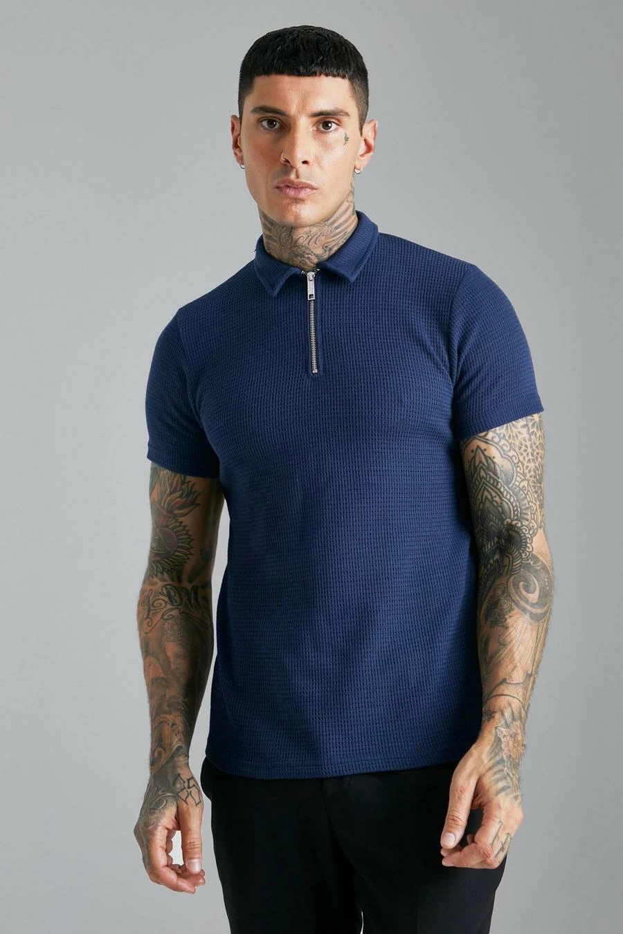 Smart Waffle Zip Neck Polo 1 Smart Waffle Zip Neck Polo