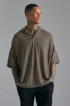Herringbone Jaquard Oversized Revere Polo