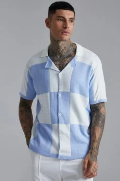 Oversized Checked Relaxed Knitted Shirt