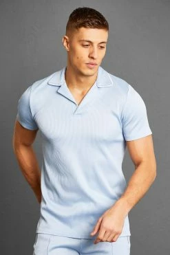 Slim Fit Ribbed Revere Polo With Piping