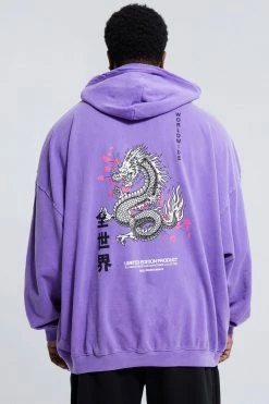 Plus Washed Dragon Back Print Hoodie
