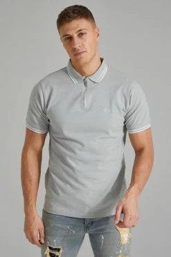 Slim Fit Man Signature Short Sleeve Zip Pique Polo