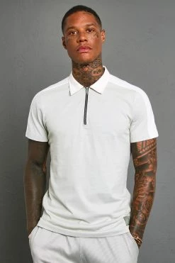 Slim Fit Panel Detail Zip Polo