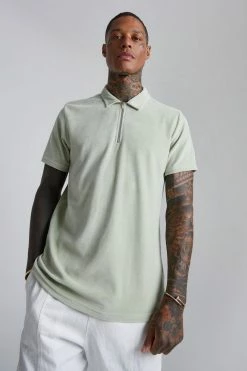 Slim Fit Velour Zip Neck Polo