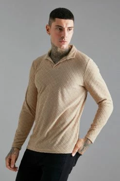 Diamond Towelling V Long Sleeve Polo