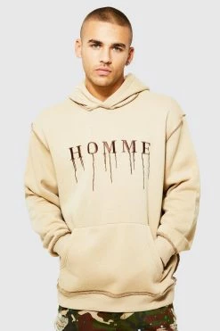 Oversized Contrast Stitch Graphic Hoodie