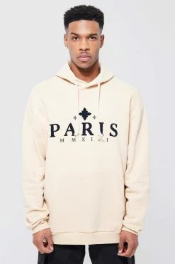 Oversized Paris Applique Rope Drawcord Hoodie