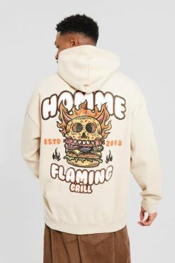 Oversized Skull Burger Back Graphic Hoodie
