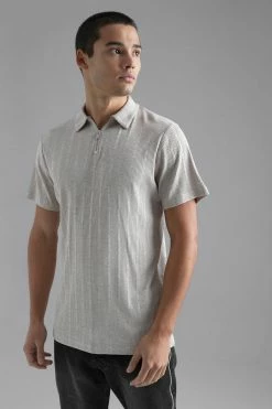 Slim Fit Zip Neck Jacquard Polo