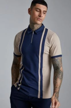 Smart Slim Fit Zip Polo With Contrast Panel