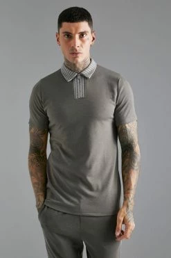 Slim Fit Jacquard Collar Zip Neck Polo
