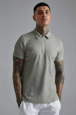 Smart Zip Neck Tonal Jacquard Polo