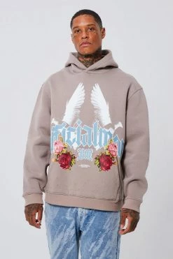 Oversized Dove Graphic Distressed Hoodie