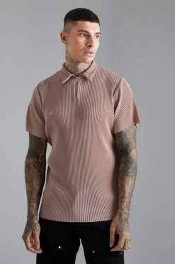 Slim Fit Pleated Zip Polo