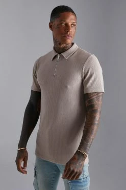 Smart Slim Fit Ribbed Zip Neck Polo