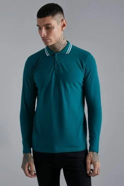 Long Sleeve Tipped Pique Polo