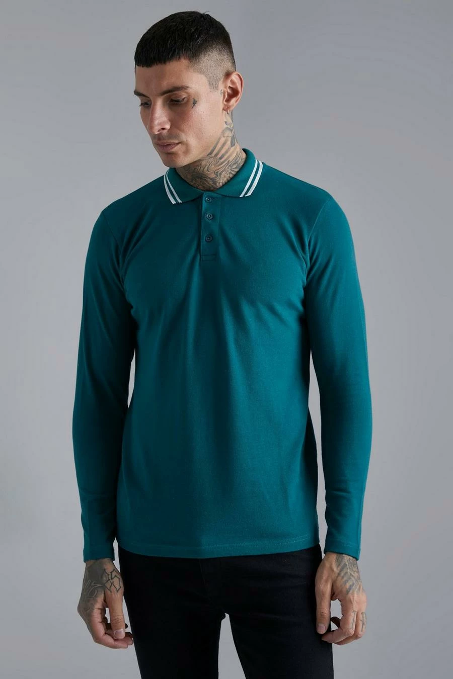 Long Sleeve Tipped Pique Polo 1 Long Sleeve Tipped Pique Polo