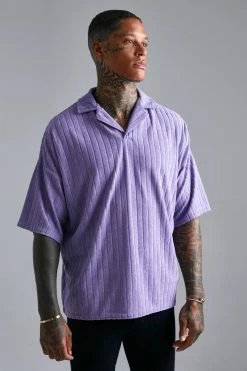 Striped Towelling Oversized Revere Polo