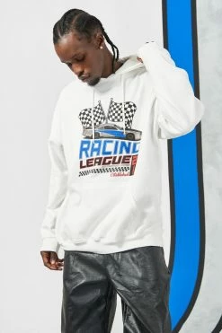 Oversized Moto Racing League Print Hoodie