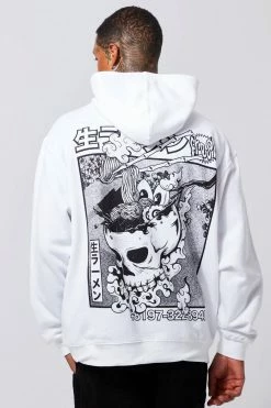 Oversized Skull Noodle Graphic Print Hoodie