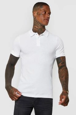 Peached Muscle Fit Jersey Popper Polo Shirt