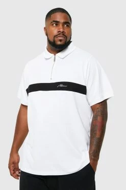 Plus Man Script Colour Block Panel Polo