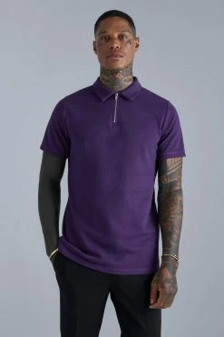 Slim Fit Jacquard Zip Polo With Man Tab